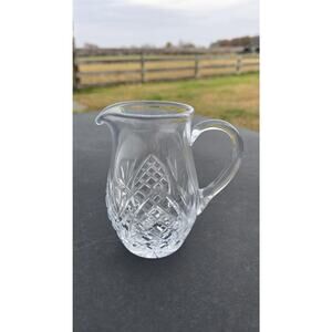 Crystal Glass Creamer Pitcher Clear Cut Diamond Starburst Base Small Decor